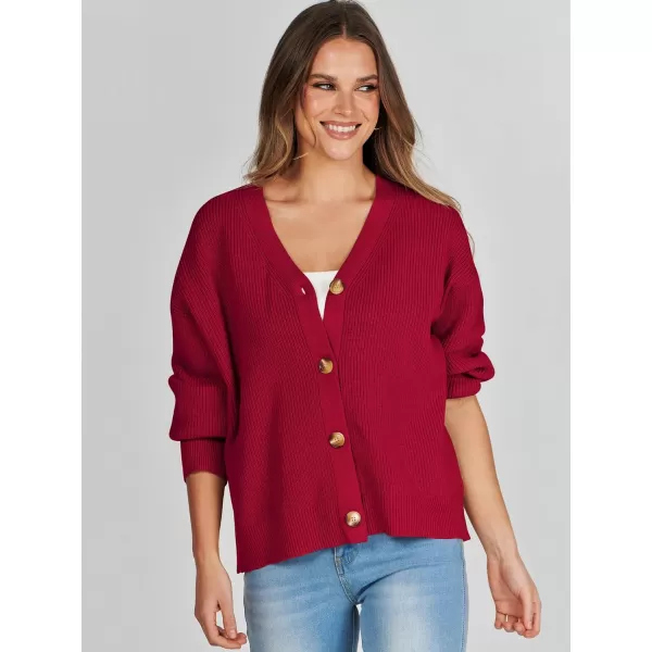 imageANRABESS Womens Cardigan Sweaters 2023 Fall Oversized Open Front Button V Neck Lightweight Cardigans Knit OuterwearRed