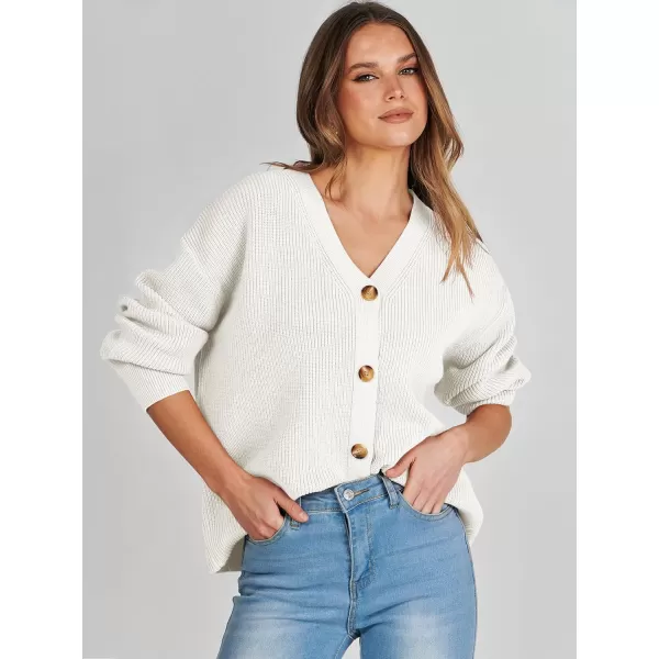 imageANRABESS Womens Cardigan Sweaters 2023 Fall Oversized Open Front Button V Neck Lightweight Cardigans Knit OuterwearWhite