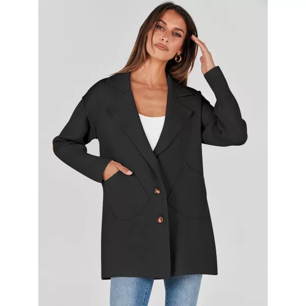 imageANRABESS Womens Cardigans Open Front Button Lapel Sweater Coat 2023 Winter Oversized Long Sleeve Knit Coatigan JacketBlack