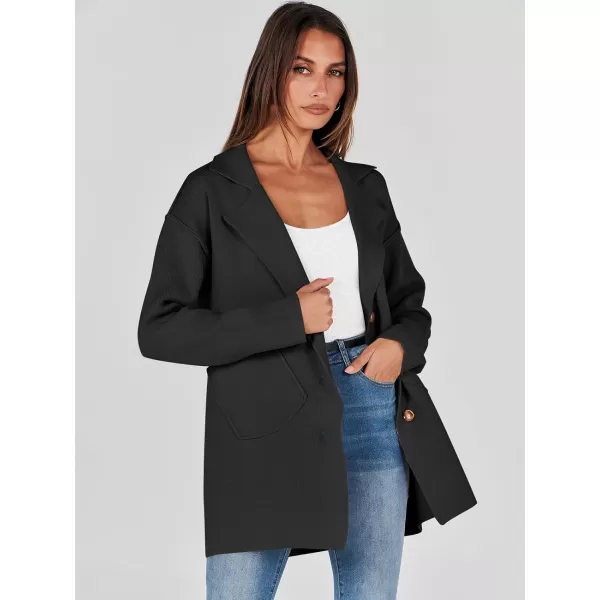 imageANRABESS Womens Cardigans Open Front Button Lapel Sweater Coat 2023 Winter Oversized Long Sleeve Knit Coatigan JacketBlack