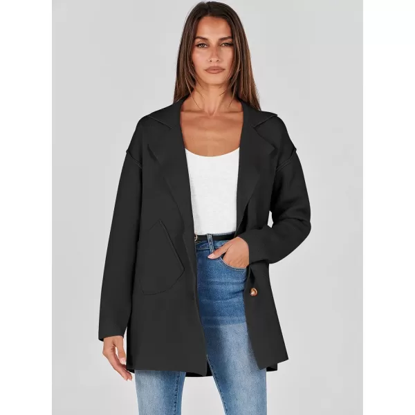 imageANRABESS Womens Cardigans Open Front Button Lapel Sweater Coat 2023 Winter Oversized Long Sleeve Knit Coatigan JacketBlack