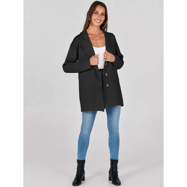 imageANRABESS Womens Cardigans Open Front Button Lapel Sweater Coat 2023 Winter Oversized Long Sleeve Knit Coatigan JacketBlack
