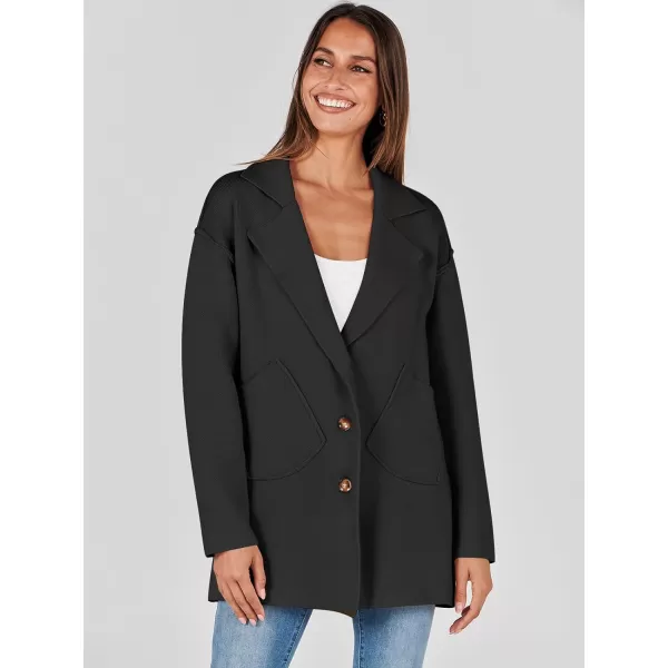 imageANRABESS Womens Cardigans Open Front Button Lapel Sweater Coat 2023 Winter Oversized Long Sleeve Knit Coatigan JacketBlack