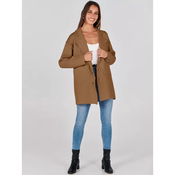 imageANRABESS Womens Cardigans Open Front Button Lapel Sweater Coat 2023 Winter Oversized Long Sleeve Knit Coatigan JacketCaramel