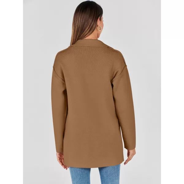 imageANRABESS Womens Cardigans Open Front Button Lapel Sweater Coat 2023 Winter Oversized Long Sleeve Knit Coatigan JacketCaramel