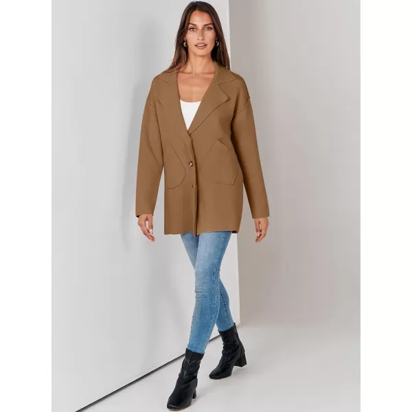 imageANRABESS Womens Cardigans Open Front Button Lapel Sweater Coat 2023 Winter Oversized Long Sleeve Knit Coatigan JacketCaramel