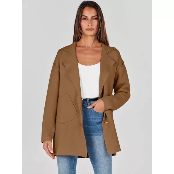 imageANRABESS Womens Cardigans Open Front Button Lapel Sweater Coat 2023 Winter Oversized Long Sleeve Knit Coatigan JacketCaramel