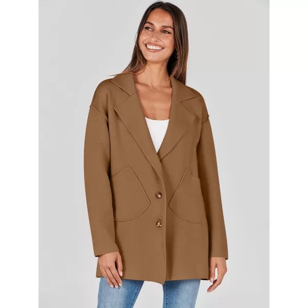 imageANRABESS Womens Cardigans Open Front Button Lapel Sweater Coat 2023 Winter Oversized Long Sleeve Knit Coatigan JacketCaramel