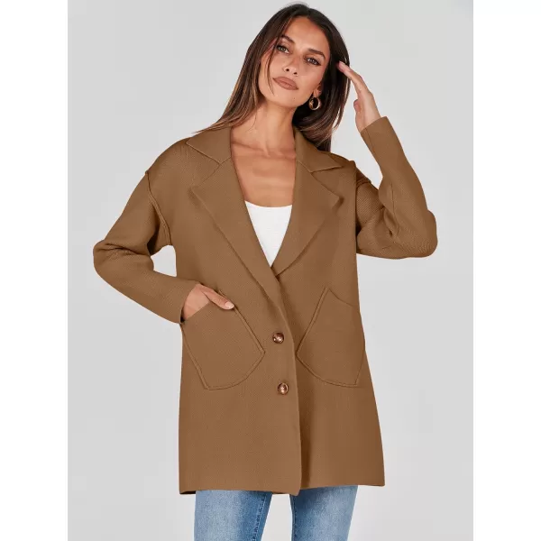 imageANRABESS Womens Cardigans Open Front Button Lapel Sweater Coat 2023 Winter Oversized Long Sleeve Knit Coatigan JacketCaramel