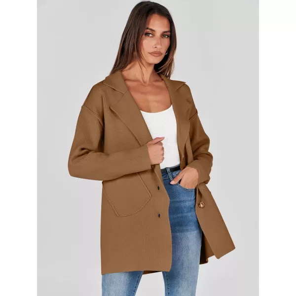 imageANRABESS Womens Cardigans Open Front Button Lapel Sweater Coat 2023 Winter Oversized Long Sleeve Knit Coatigan JacketCaramel