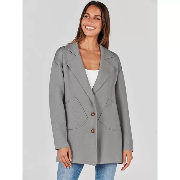 imageANRABESS Womens Cardigans Open Front Button Lapel Sweater Coat 2023 Winter Oversized Long Sleeve Knit Coatigan JacketGrey