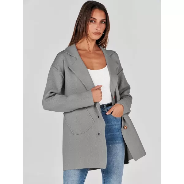 imageANRABESS Womens Cardigans Open Front Button Lapel Sweater Coat 2023 Winter Oversized Long Sleeve Knit Coatigan JacketGrey