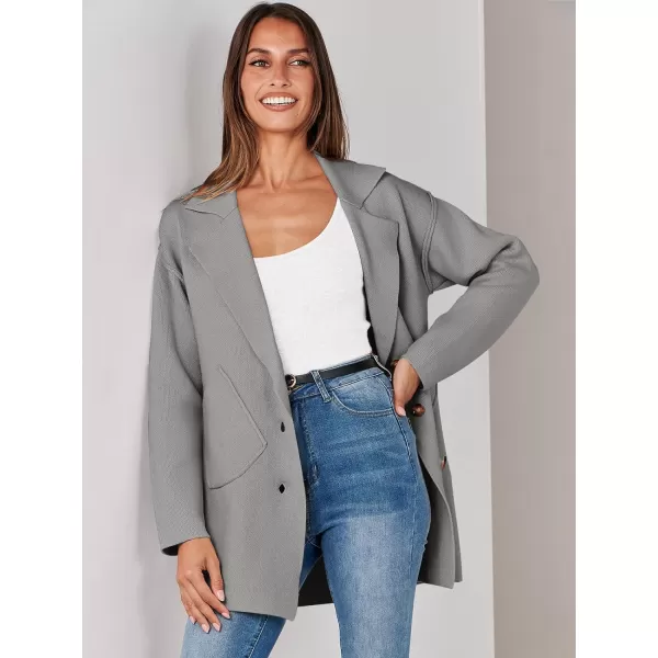 imageANRABESS Womens Cardigans Open Front Button Lapel Sweater Coat 2023 Winter Oversized Long Sleeve Knit Coatigan JacketGrey