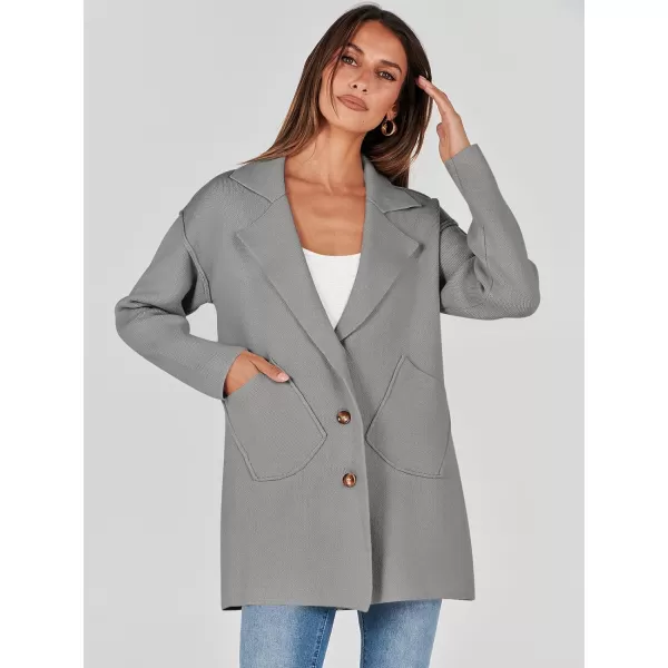 imageANRABESS Womens Cardigans Open Front Button Lapel Sweater Coat 2023 Winter Oversized Long Sleeve Knit Coatigan JacketGrey