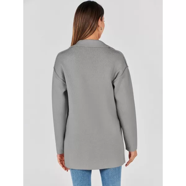 imageANRABESS Womens Cardigans Open Front Button Lapel Sweater Coat 2023 Winter Oversized Long Sleeve Knit Coatigan JacketGrey