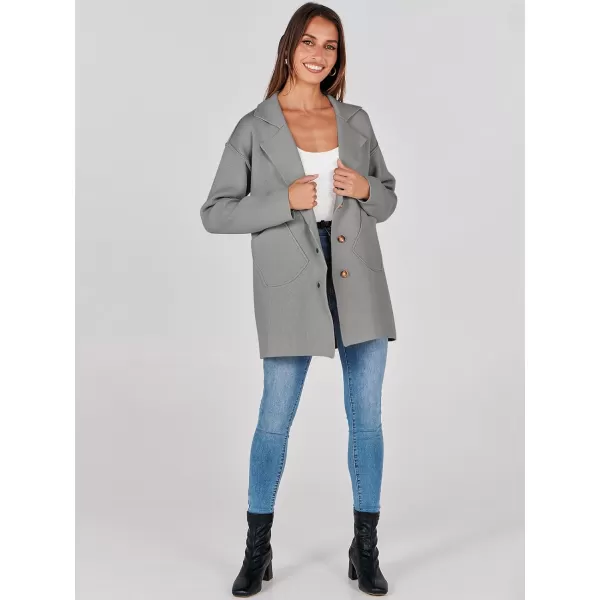 imageANRABESS Womens Cardigans Open Front Button Lapel Sweater Coat 2023 Winter Oversized Long Sleeve Knit Coatigan JacketGrey