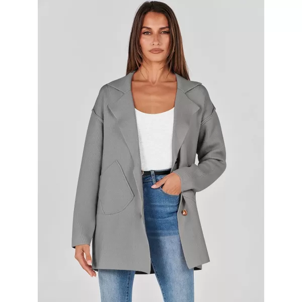 imageANRABESS Womens Cardigans Open Front Button Lapel Sweater Coat 2023 Winter Oversized Long Sleeve Knit Coatigan JacketGrey