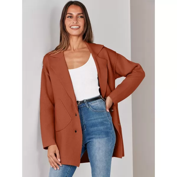 imageANRABESS Womens Cardigans Open Front Button Lapel Sweater Coat 2023 Winter Oversized Long Sleeve Knit Coatigan JacketRust