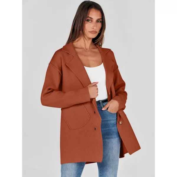 imageANRABESS Womens Cardigans Open Front Button Lapel Sweater Coat 2023 Winter Oversized Long Sleeve Knit Coatigan JacketRust