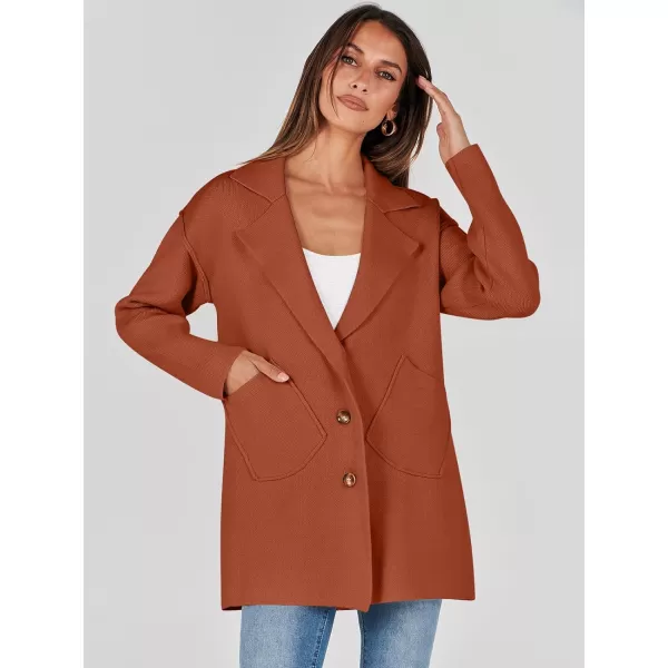 imageANRABESS Womens Cardigans Open Front Button Lapel Sweater Coat 2023 Winter Oversized Long Sleeve Knit Coatigan JacketRust