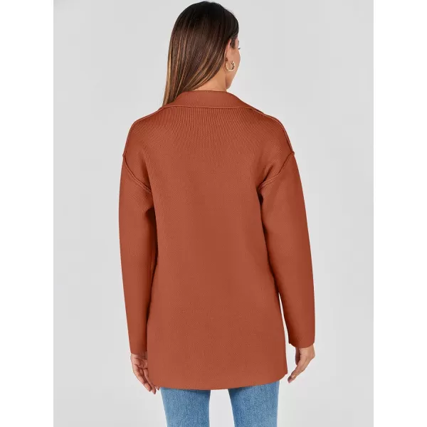 imageANRABESS Womens Cardigans Open Front Button Lapel Sweater Coat 2023 Winter Oversized Long Sleeve Knit Coatigan JacketRust
