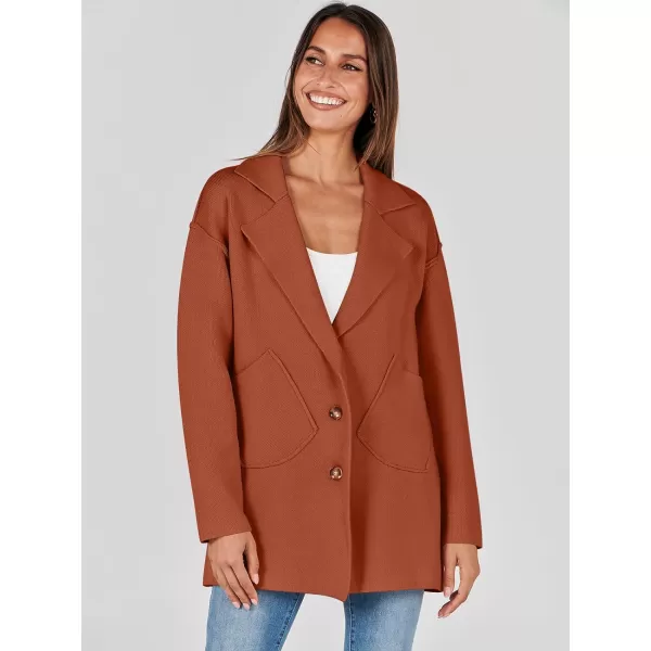 imageANRABESS Womens Cardigans Open Front Button Lapel Sweater Coat 2023 Winter Oversized Long Sleeve Knit Coatigan JacketRust