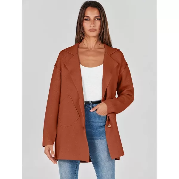 imageANRABESS Womens Cardigans Open Front Button Lapel Sweater Coat 2023 Winter Oversized Long Sleeve Knit Coatigan JacketRust