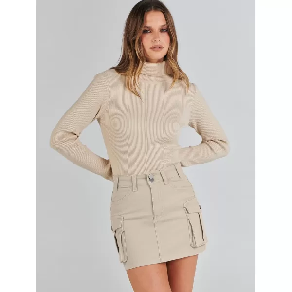 imageANRABESS Womens Cargo Skirt Button Mini Denim Short Skirt with Pocket Cotton Solid Y2k Bodycon 2024 Fashion SkirtsApricot