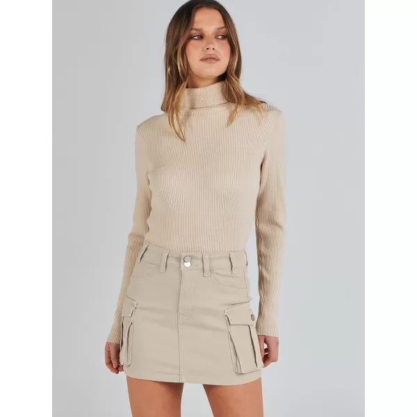 imageANRABESS Womens Cargo Skirt Button Mini Denim Short Skirt with Pocket Cotton Solid Y2k Bodycon 2024 Fashion SkirtsApricot