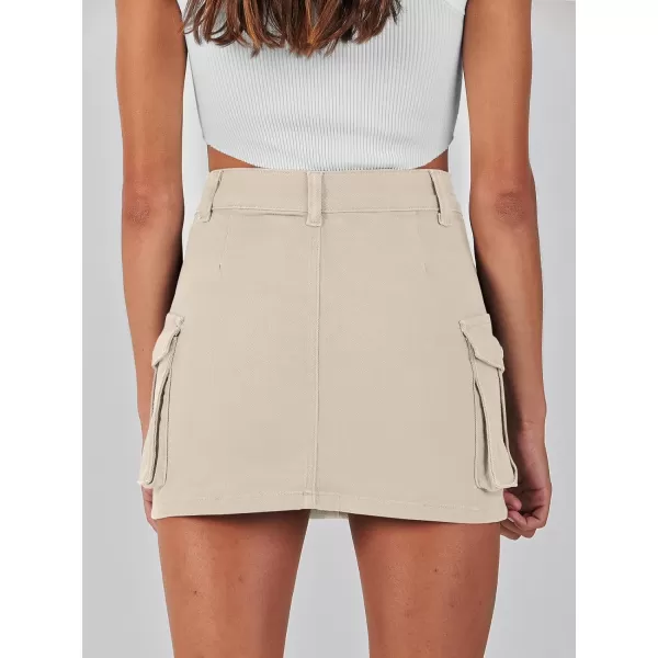 imageANRABESS Womens Cargo Skirt Button Mini Denim Short Skirt with Pocket Cotton Solid Y2k Bodycon 2024 Fashion SkirtsApricot