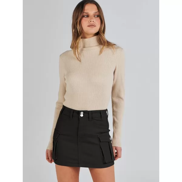imageANRABESS Womens Cargo Skirt Button Mini Denim Short Skirt with Pocket Cotton Solid Y2k Bodycon 2024 Fashion SkirtsBlack