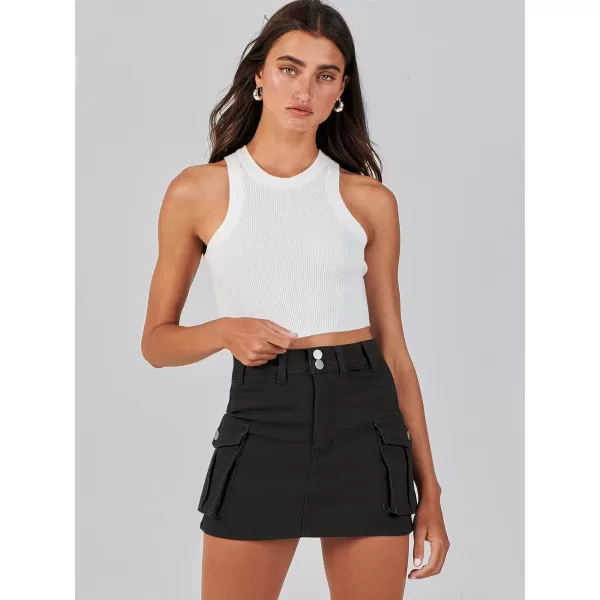 imageANRABESS Womens Cargo Skirt Button Mini Denim Short Skirt with Pocket Cotton Solid Y2k Bodycon 2024 Fashion SkirtsBlack