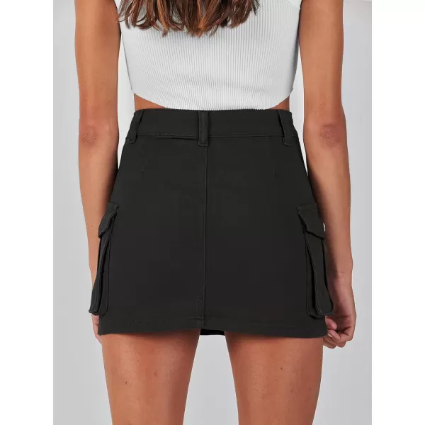 imageANRABESS Womens Cargo Skirt Button Mini Denim Short Skirt with Pocket Cotton Solid Y2k Bodycon 2024 Fashion SkirtsBlack