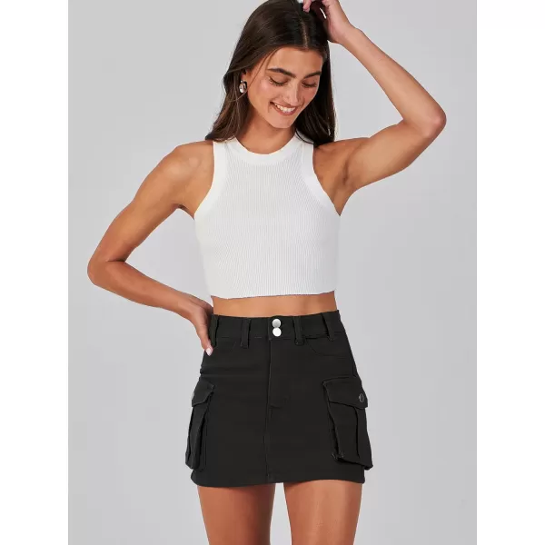 imageANRABESS Womens Cargo Skirt Button Mini Denim Short Skirt with Pocket Cotton Solid Y2k Bodycon 2024 Fashion SkirtsBlack