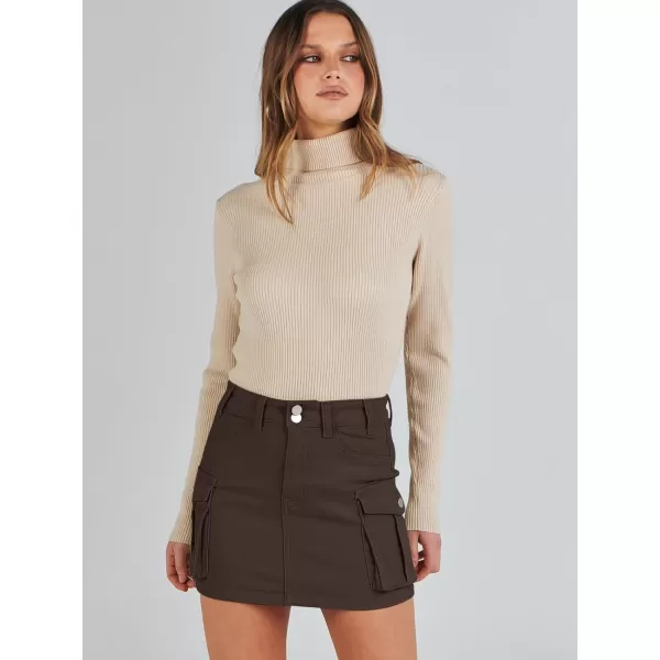 imageANRABESS Womens Cargo Skirt Button Mini Denim Short Skirt with Pocket Cotton Solid Y2k Bodycon 2024 Fashion SkirtsBrown