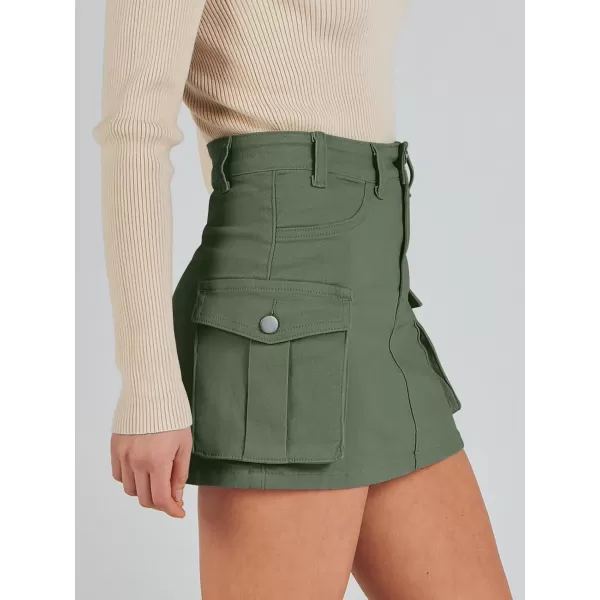 imageANRABESS Womens Cargo Skirt Button Mini Denim Short Skirt with Pocket Cotton Solid Y2k Bodycon 2024 Fashion SkirtsDeep Green
