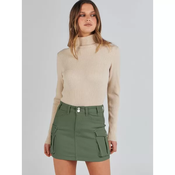 imageANRABESS Womens Cargo Skirt Button Mini Denim Short Skirt with Pocket Cotton Solid Y2k Bodycon 2024 Fashion SkirtsDeep Green