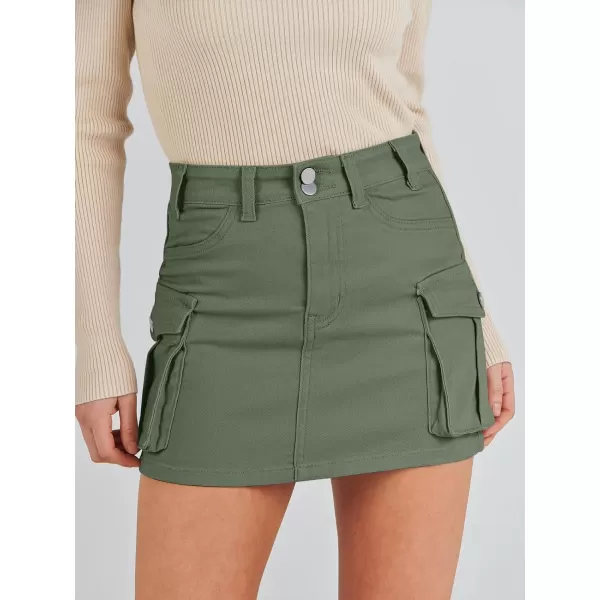imageANRABESS Womens Cargo Skirt Button Mini Denim Short Skirt with Pocket Cotton Solid Y2k Bodycon 2024 Fashion SkirtsDeep Green