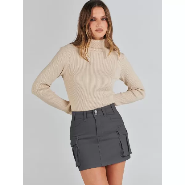 imageANRABESS Womens Cargo Skirt Button Mini Denim Short Skirt with Pocket Cotton Solid Y2k Bodycon 2024 Fashion SkirtsDeep Grey
