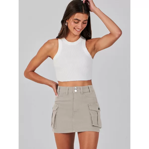 imageANRABESS Womens Cargo Skirt Button Mini Denim Short Skirt with Pocket Cotton Solid Y2k Bodycon 2024 Fashion SkirtsKhaki