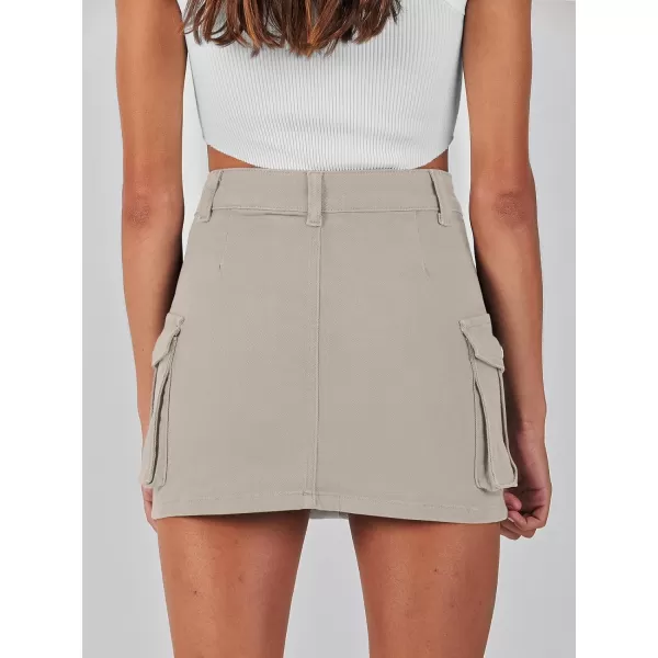 imageANRABESS Womens Cargo Skirt Button Mini Denim Short Skirt with Pocket Cotton Solid Y2k Bodycon 2024 Fashion SkirtsKhaki