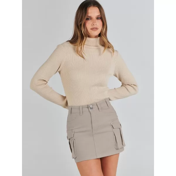 imageANRABESS Womens Cargo Skirt Button Mini Denim Short Skirt with Pocket Cotton Solid Y2k Bodycon 2024 Fashion SkirtsKhaki