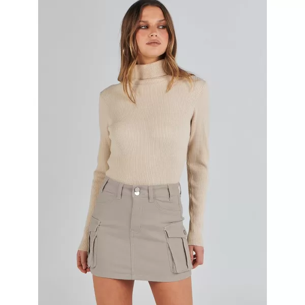 imageANRABESS Womens Cargo Skirt Button Mini Denim Short Skirt with Pocket Cotton Solid Y2k Bodycon 2024 Fashion SkirtsKhaki