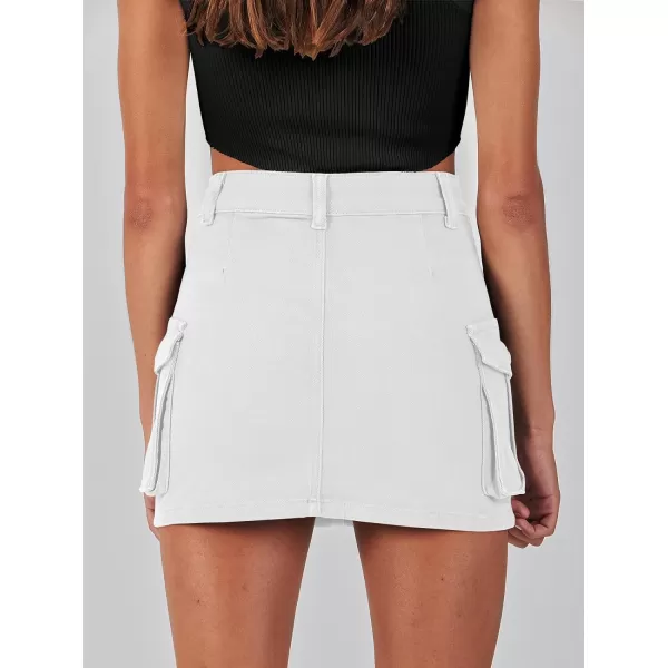 imageANRABESS Womens Cargo Skirt Button Mini Denim Short Skirt with Pocket Cotton Solid Y2k Bodycon 2024 Fashion SkirtsWhite