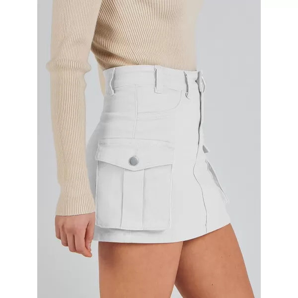 imageANRABESS Womens Cargo Skirt Button Mini Denim Short Skirt with Pocket Cotton Solid Y2k Bodycon 2024 Fashion SkirtsWhite