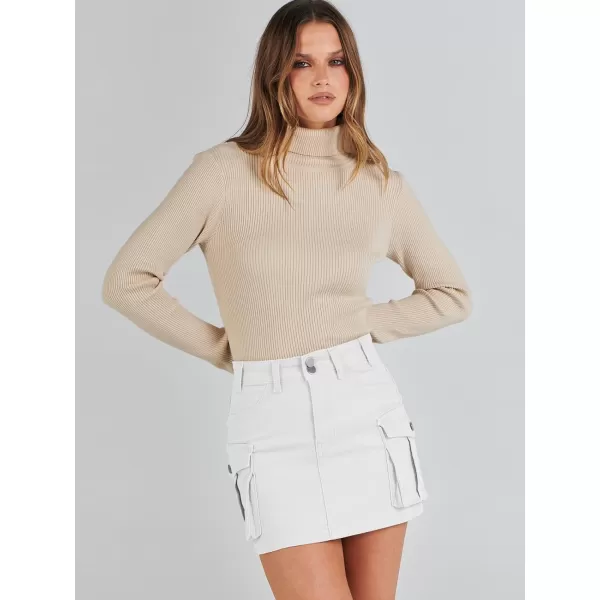 imageANRABESS Womens Cargo Skirt Button Mini Denim Short Skirt with Pocket Cotton Solid Y2k Bodycon 2024 Fashion SkirtsWhite