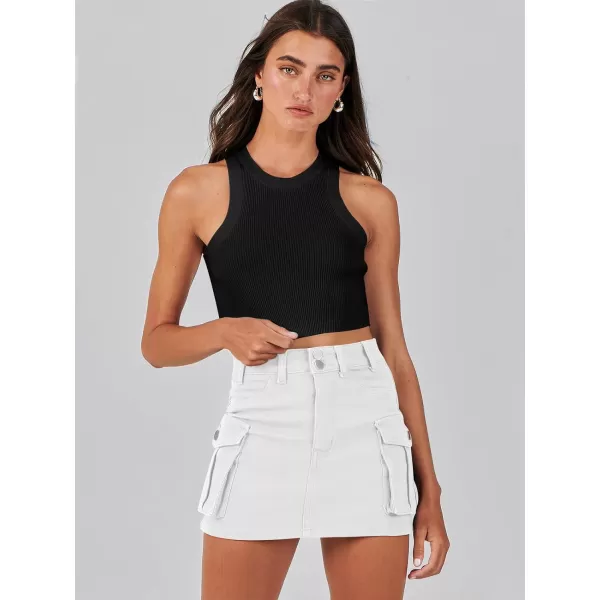 imageANRABESS Womens Cargo Skirt Button Mini Denim Short Skirt with Pocket Cotton Solid Y2k Bodycon 2024 Fashion SkirtsWhite