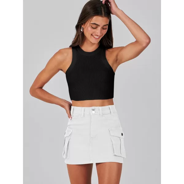 imageANRABESS Womens Cargo Skirt Button Mini Denim Short Skirt with Pocket Cotton Solid Y2k Bodycon 2024 Fashion SkirtsWhite