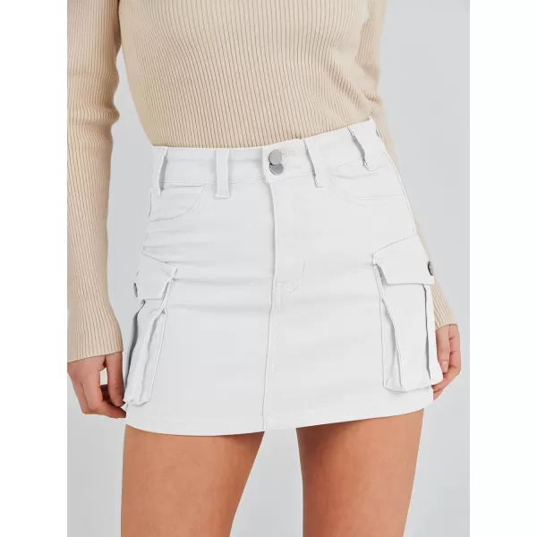 imageANRABESS Womens Cargo Skirt Button Mini Denim Short Skirt with Pocket Cotton Solid Y2k Bodycon 2024 Fashion SkirtsWhite