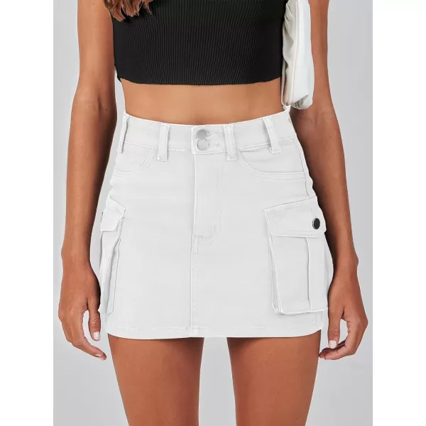 imageANRABESS Womens Cargo Skirt Button Mini Denim Short Skirt with Pocket Cotton Solid Y2k Bodycon 2024 Fashion SkirtsWhite